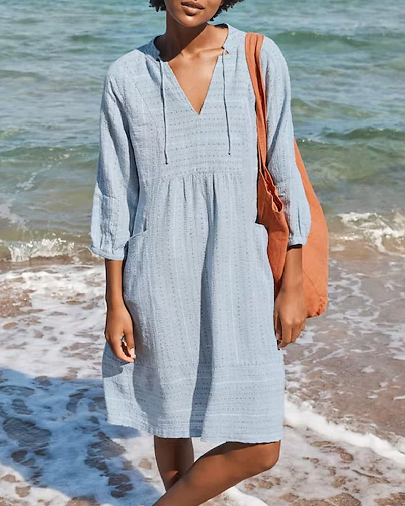 Midi-Strandkleid İn A-Linie Mit V-Ausschnitt