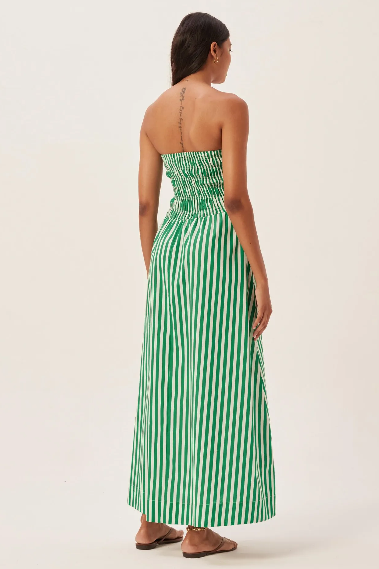 Gestreiftes, Gesmoktes Schlauch-Maxikleid