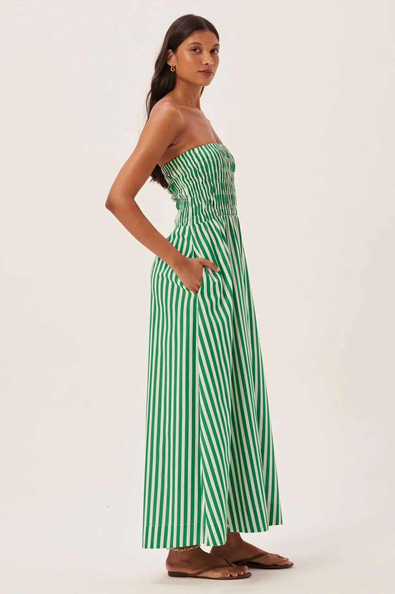 Gestreiftes, Gesmoktes Schlauch-Maxikleid