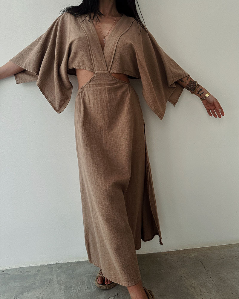 Elegantes Maxikleid Mit Tiefem Schlitz Und V-Ausschnitt