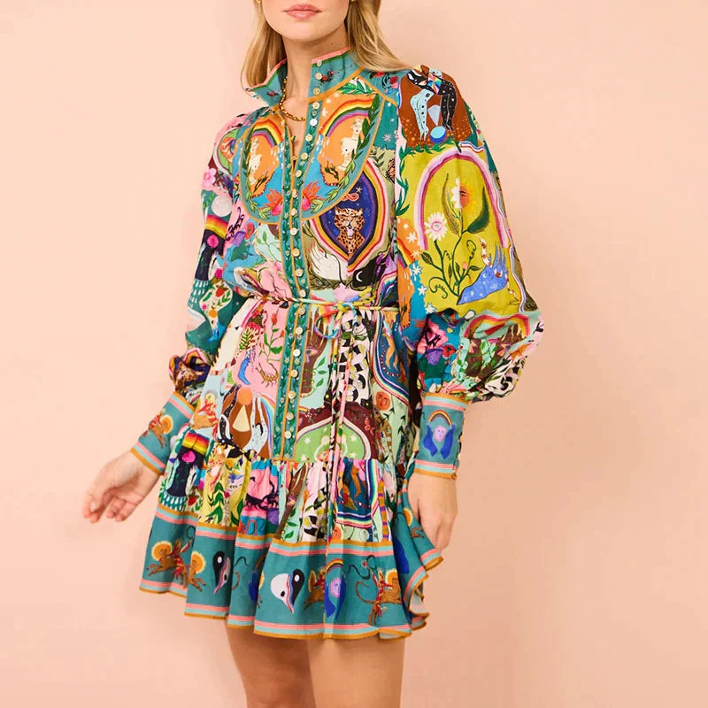 Gemustertes Minikleid Mit Hemdkragen