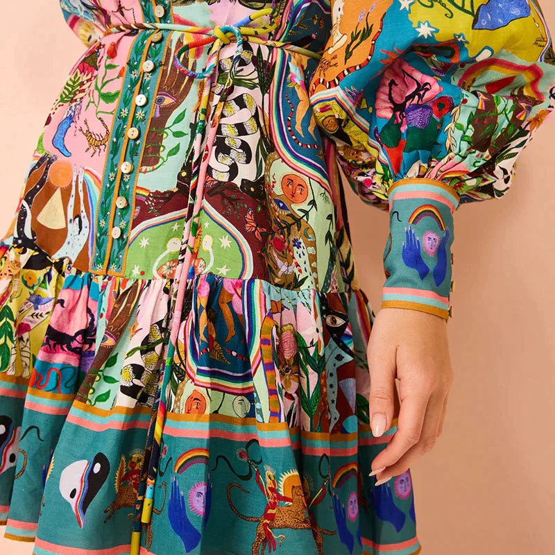 Gemustertes Minikleid Mit Hemdkragen