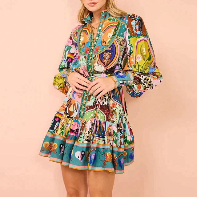 Gemustertes Minikleid Mit Hemdkragen