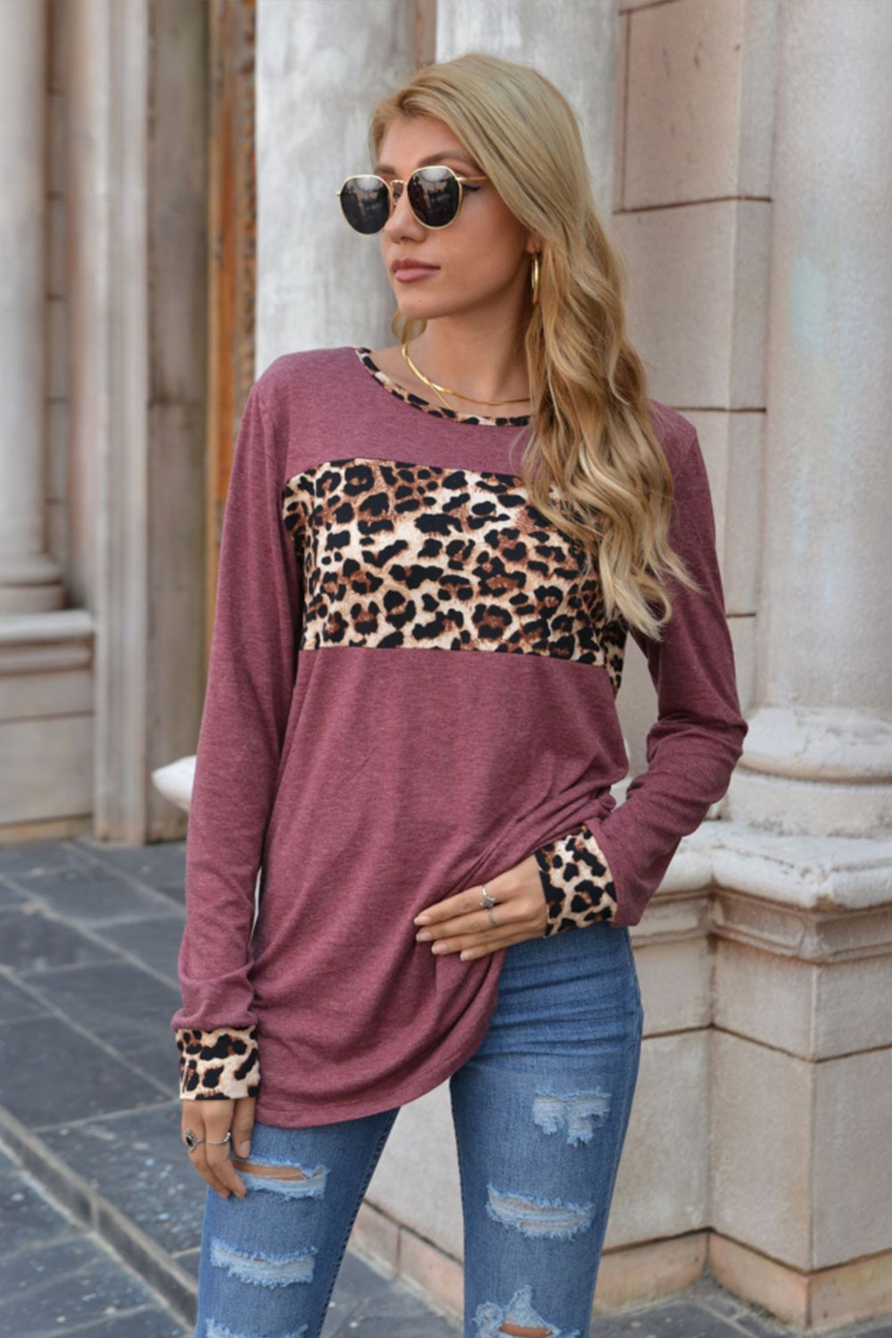 Langarmpullover Mit Rundhalsausschnitt Und Leopardenmuster