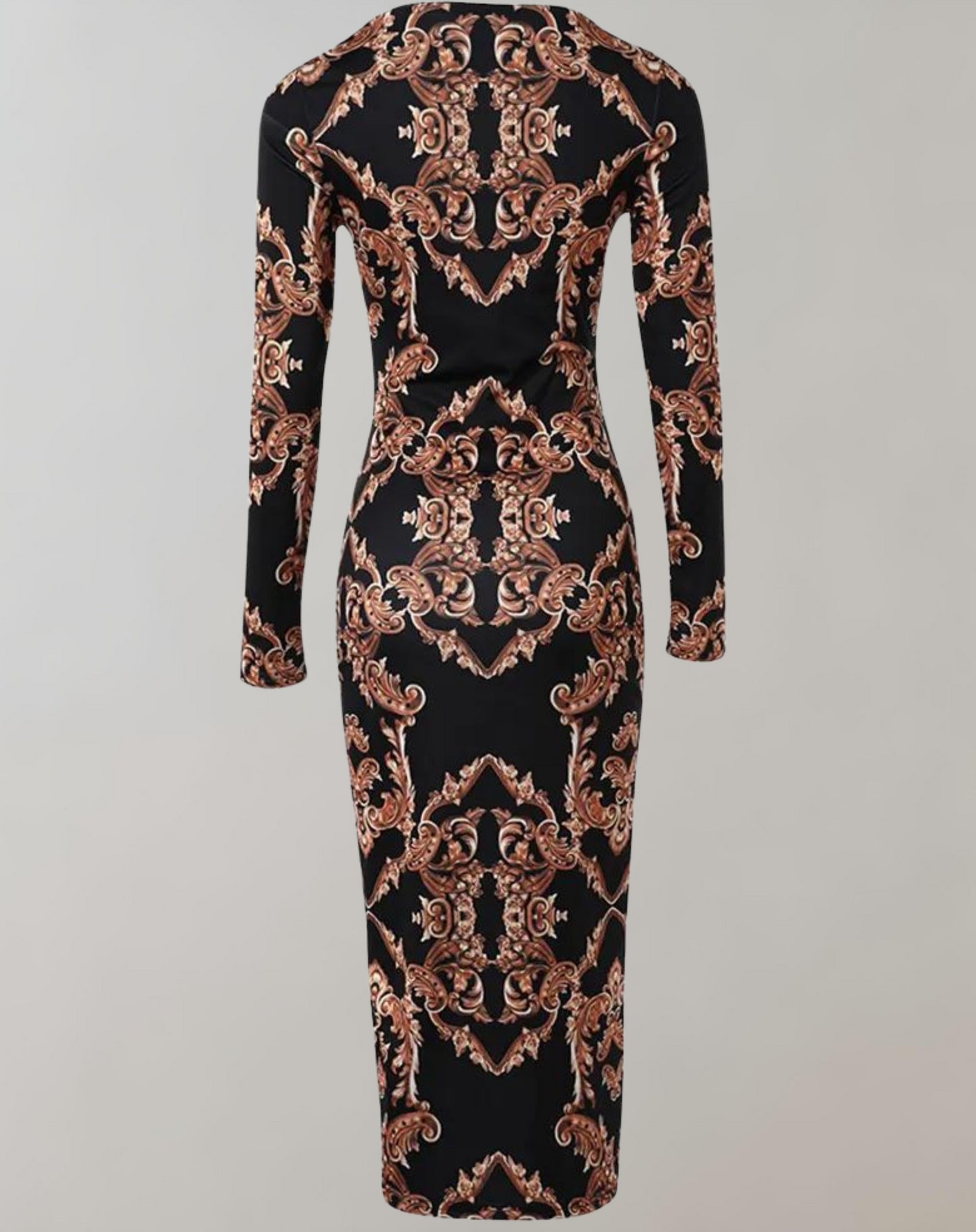Elegantes, Figurbetontes, Gemustertes Midikleid