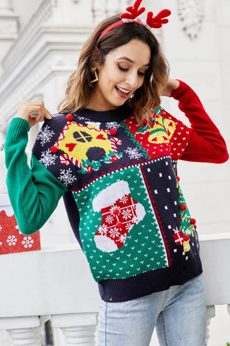 Pullover Mit Weihnachtsmuster Aus Schneeflocken Und Bäumen
