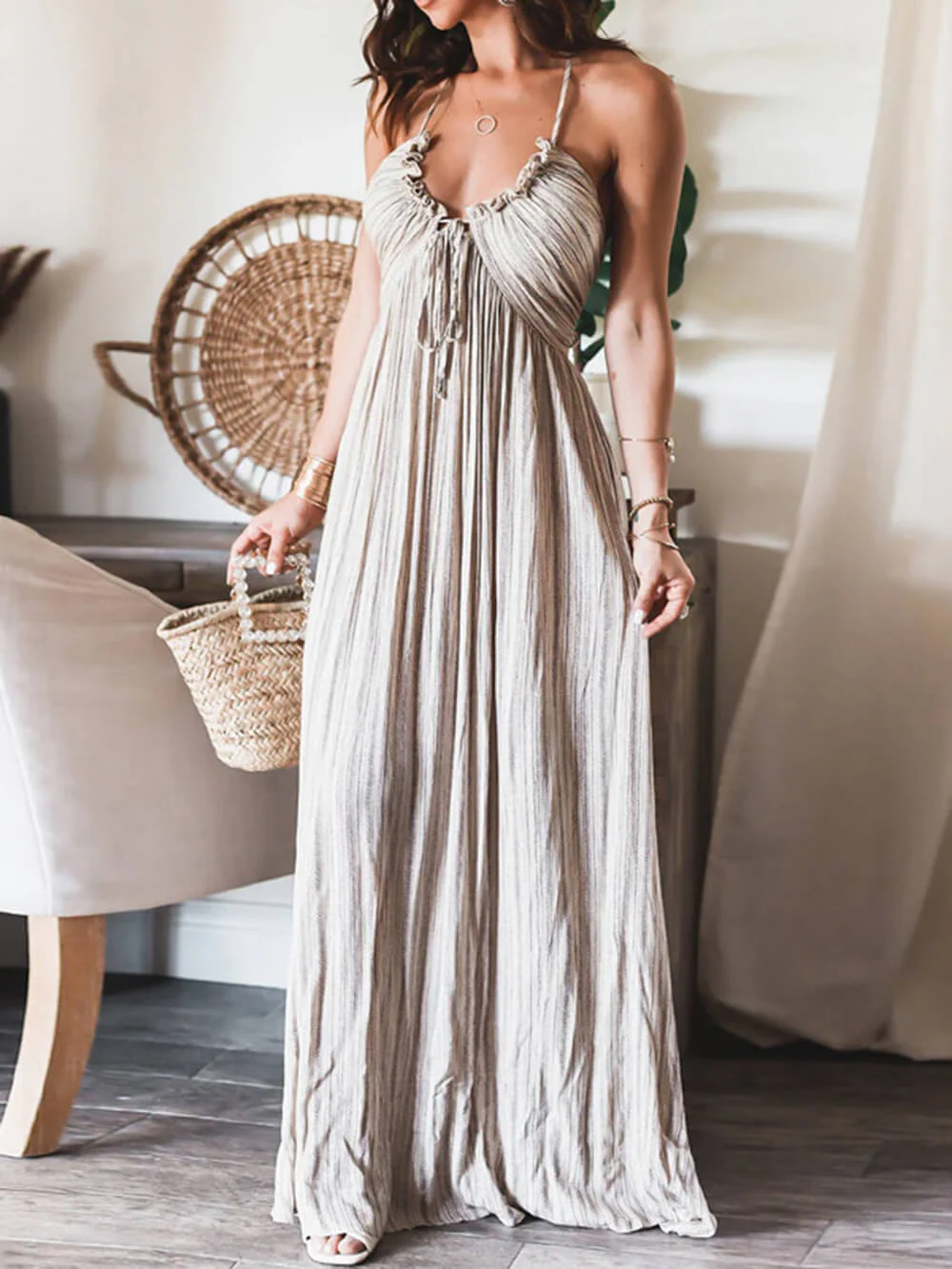 Rückenfreies Maxikleid Mit U-Ausschnitt