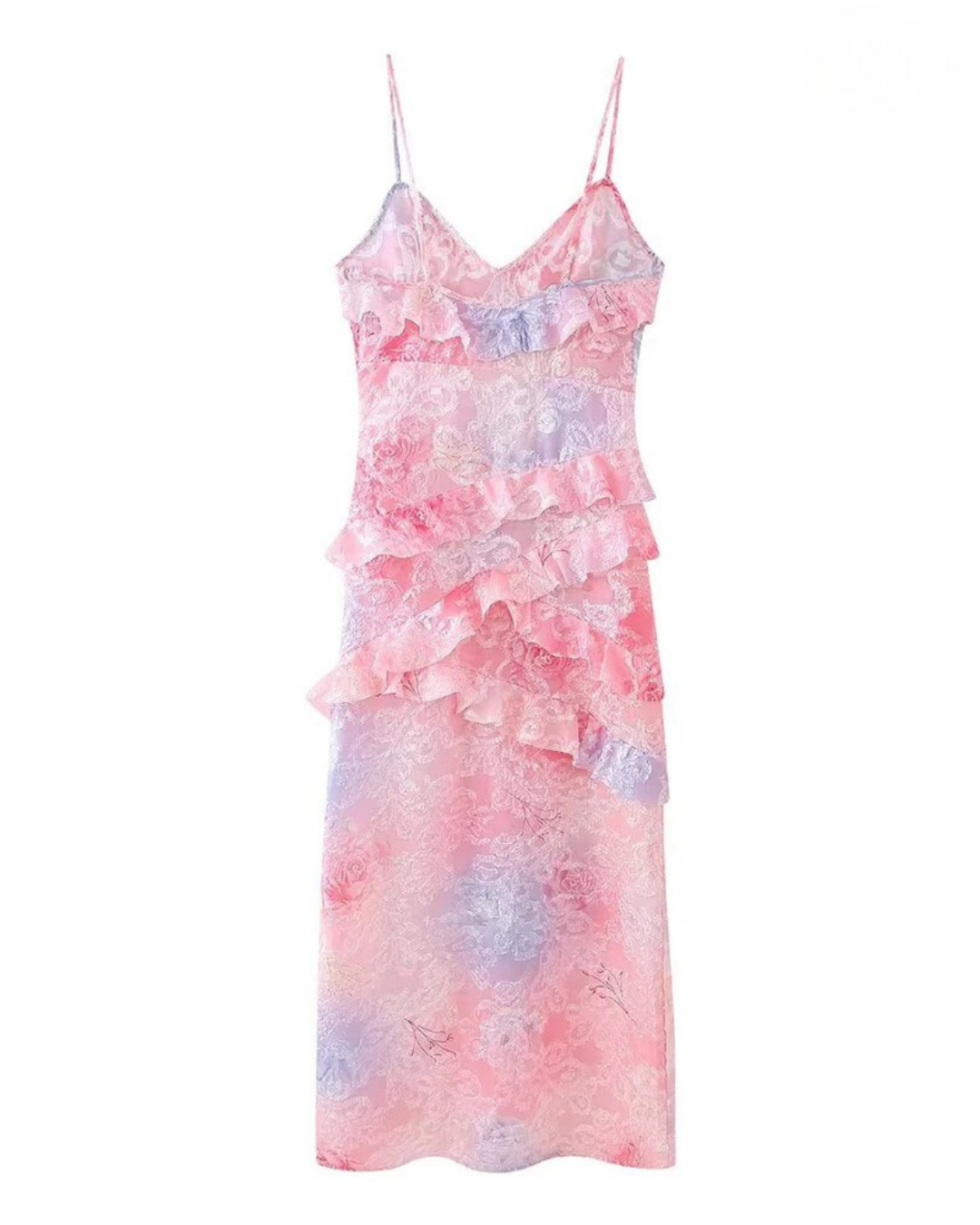 Neckholderkleid Mit Rüschen Und Farbverlauf Aus Netzstoff, Sexy, Rückenfreies Sommerkleid Mit V-Ausschnitt