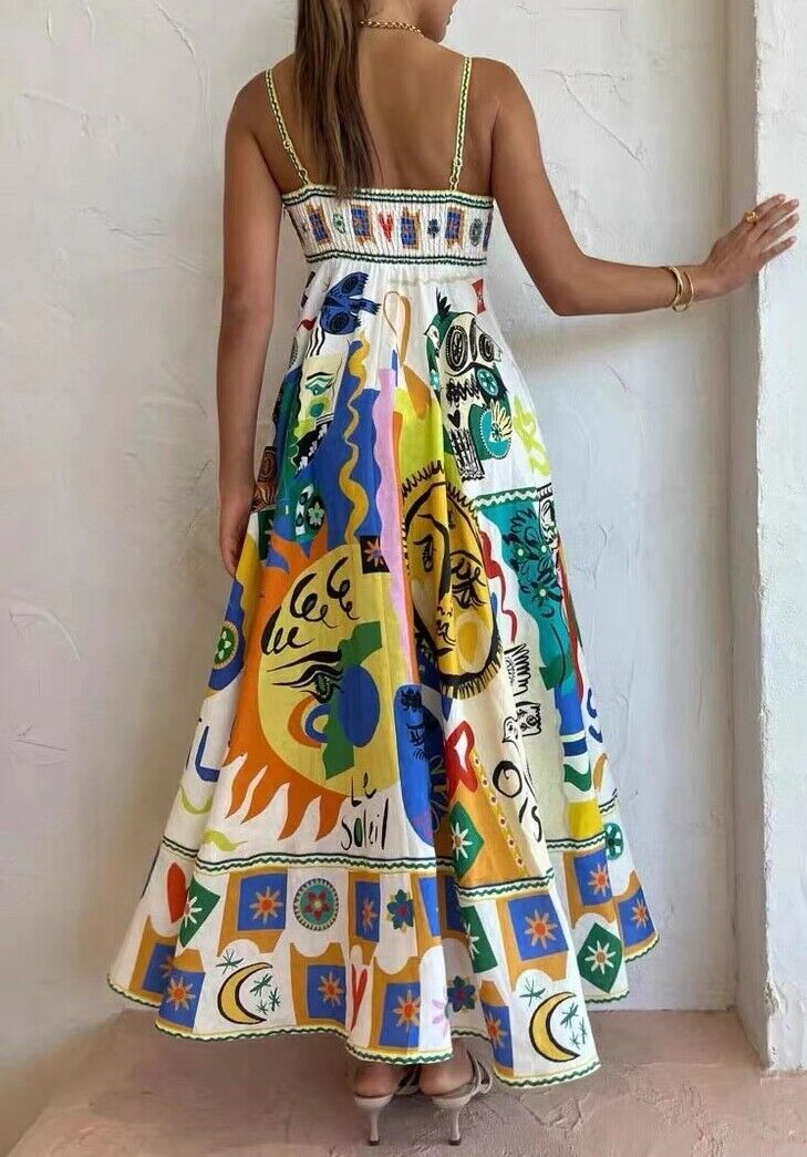 Gemustertes Maxikleid Mit Quadratischem Ausschnitt
