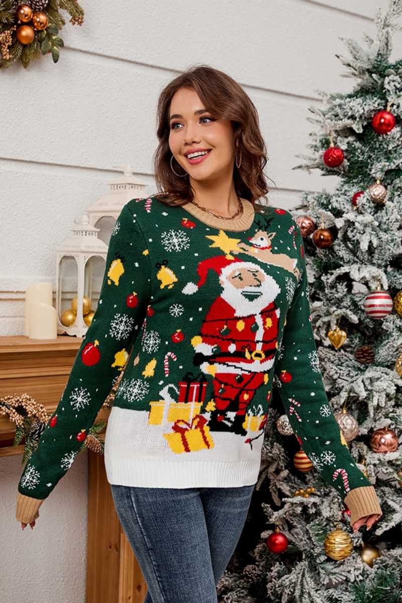 Rundhalspullover Mit Weihnachtsmann-Muster