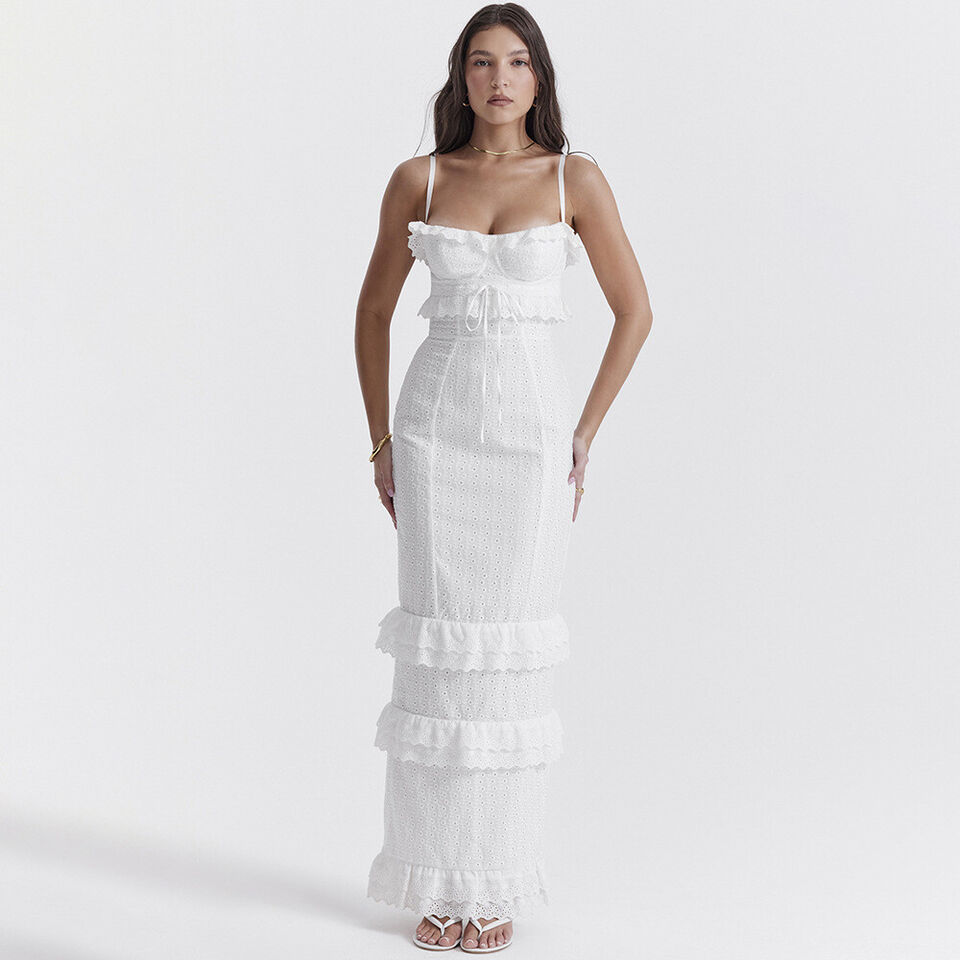Maxikleid Mit Rüschenspitze Und Stickerei