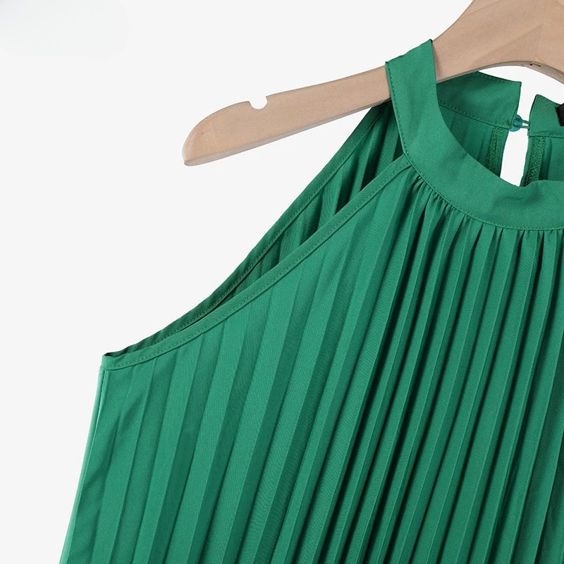 Plissiertes, Schlichtes, Ärmelloses Langes Kleid