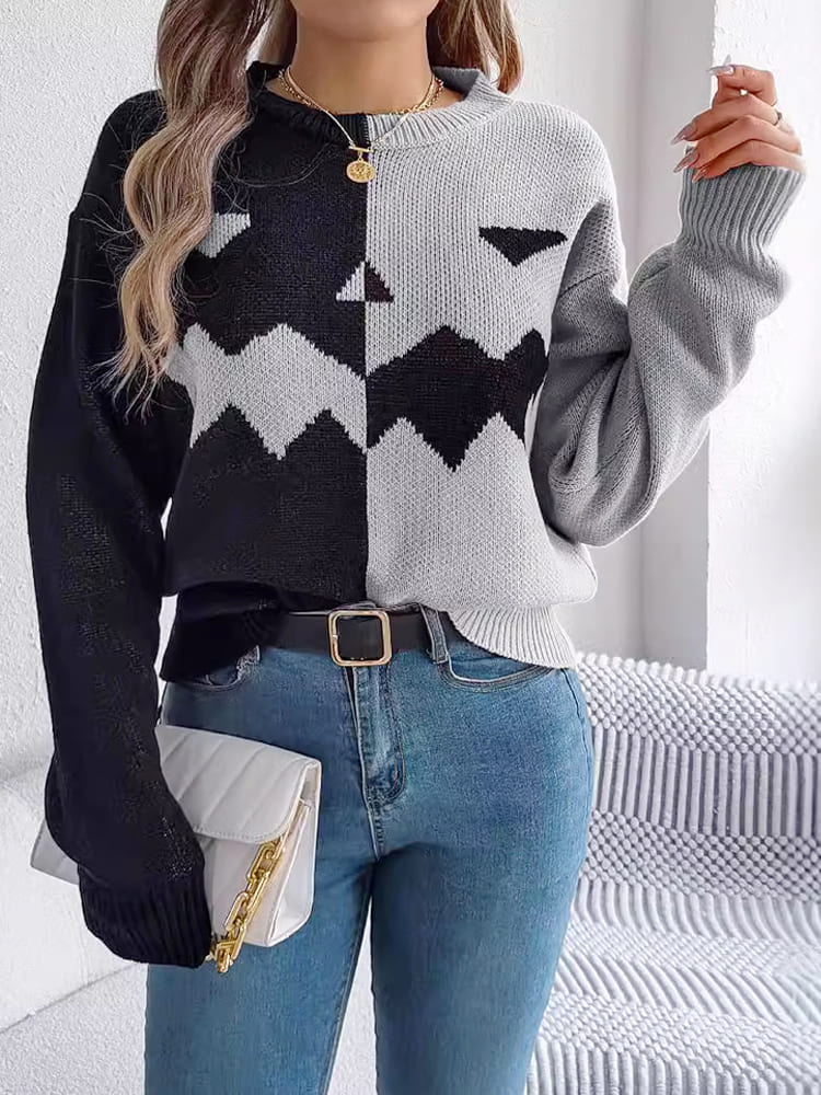 Langarmpullover Mit Rundhalsausschnitt Und Kürbismuster