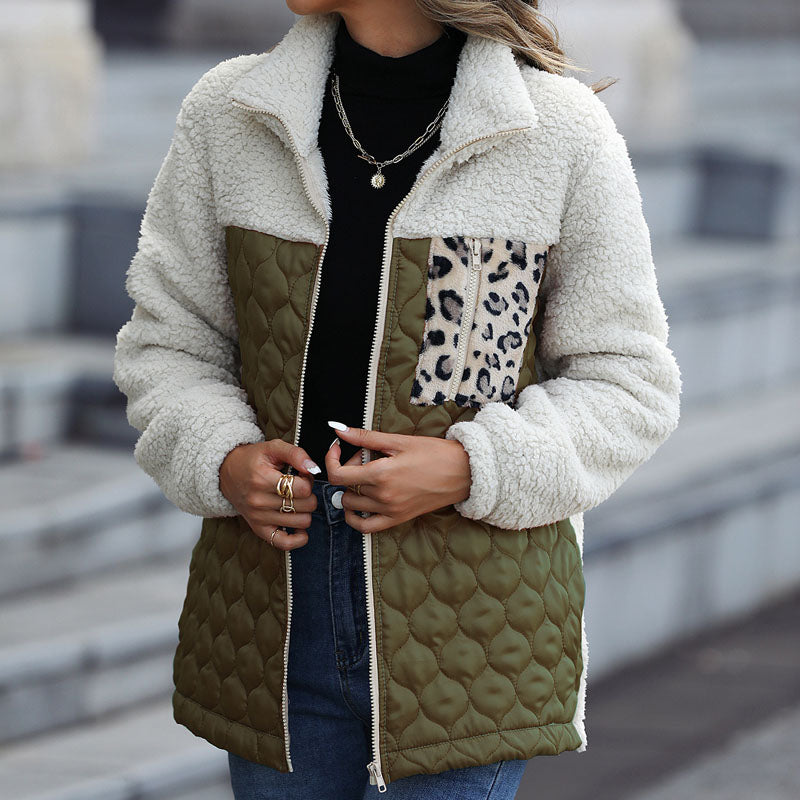 Stylische Design-Plüschjacke Mit Blockmuster