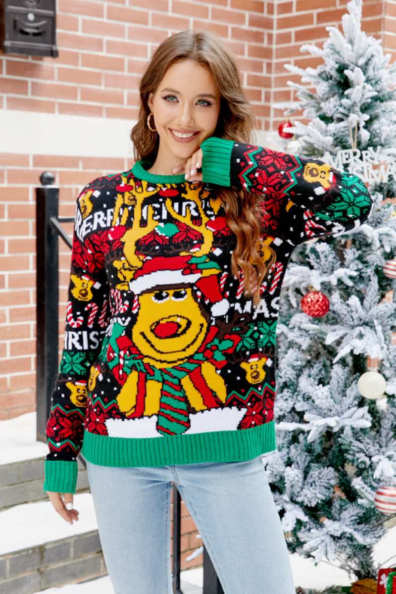 Weihnachtspullover Mit Rentier-Muster Und Cartoon-Muster
