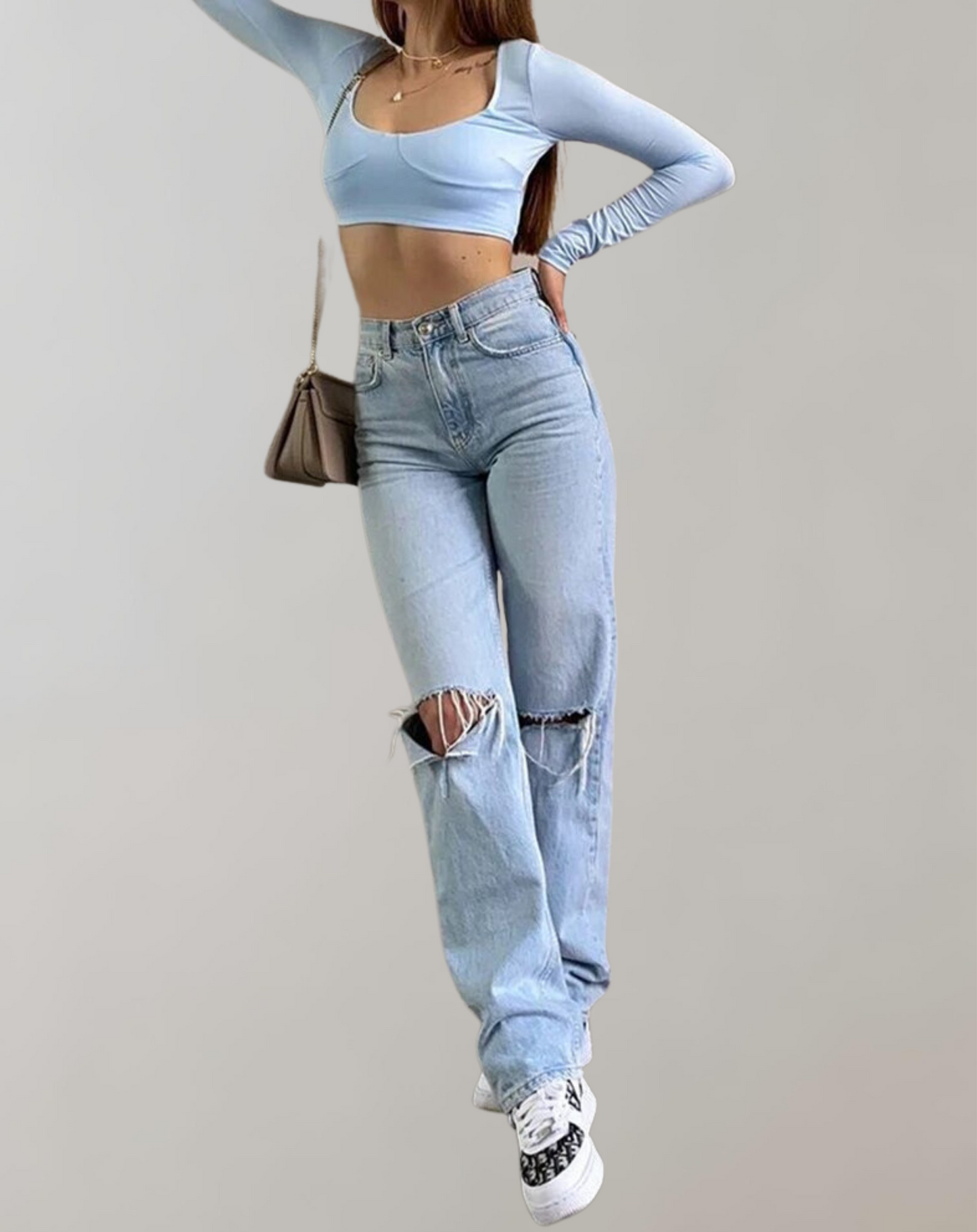 Zerrissene Jeans Mit Weitem Bein