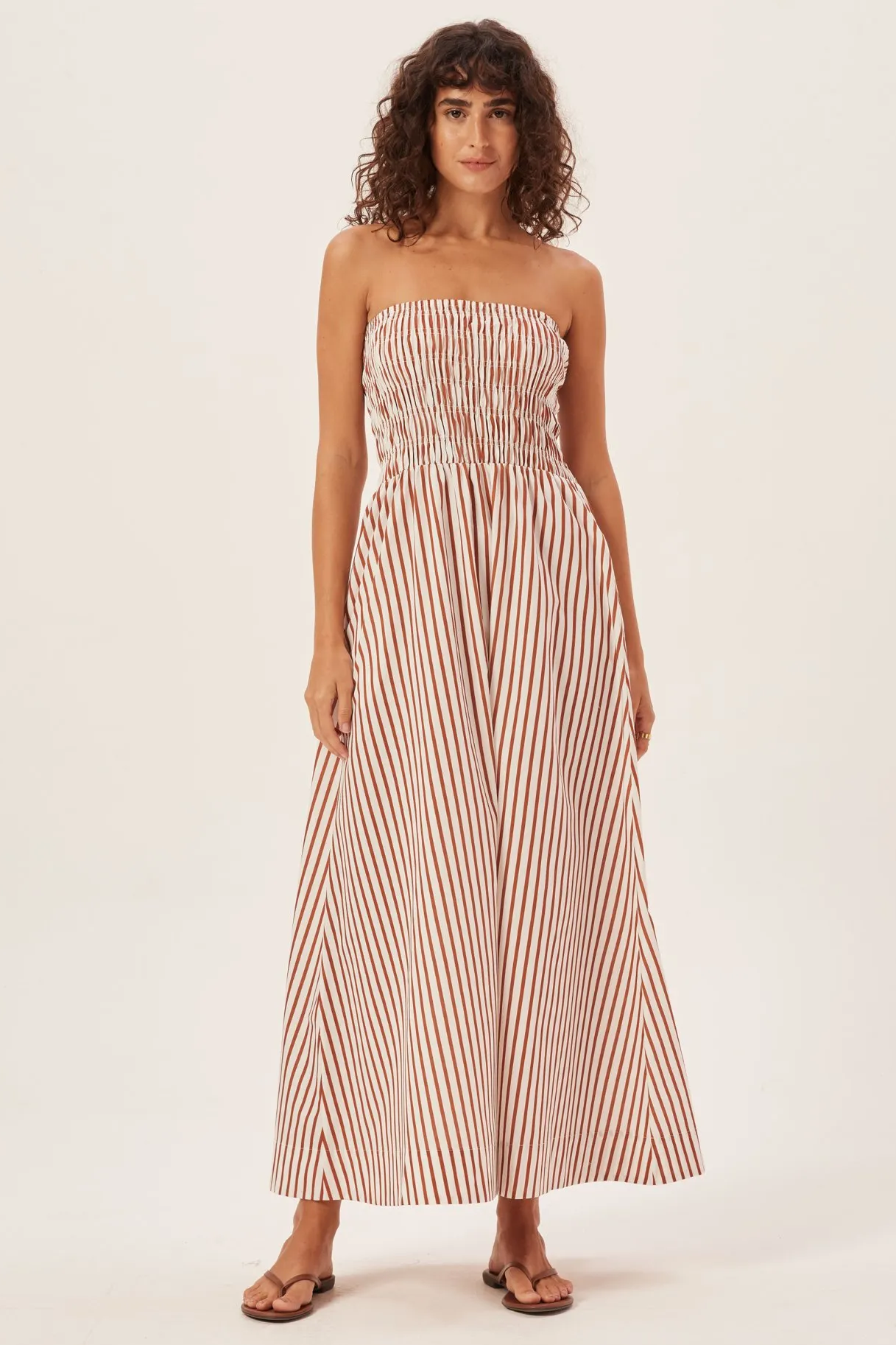 Gestreiftes, Gesmoktes Schlauch-Maxikleid