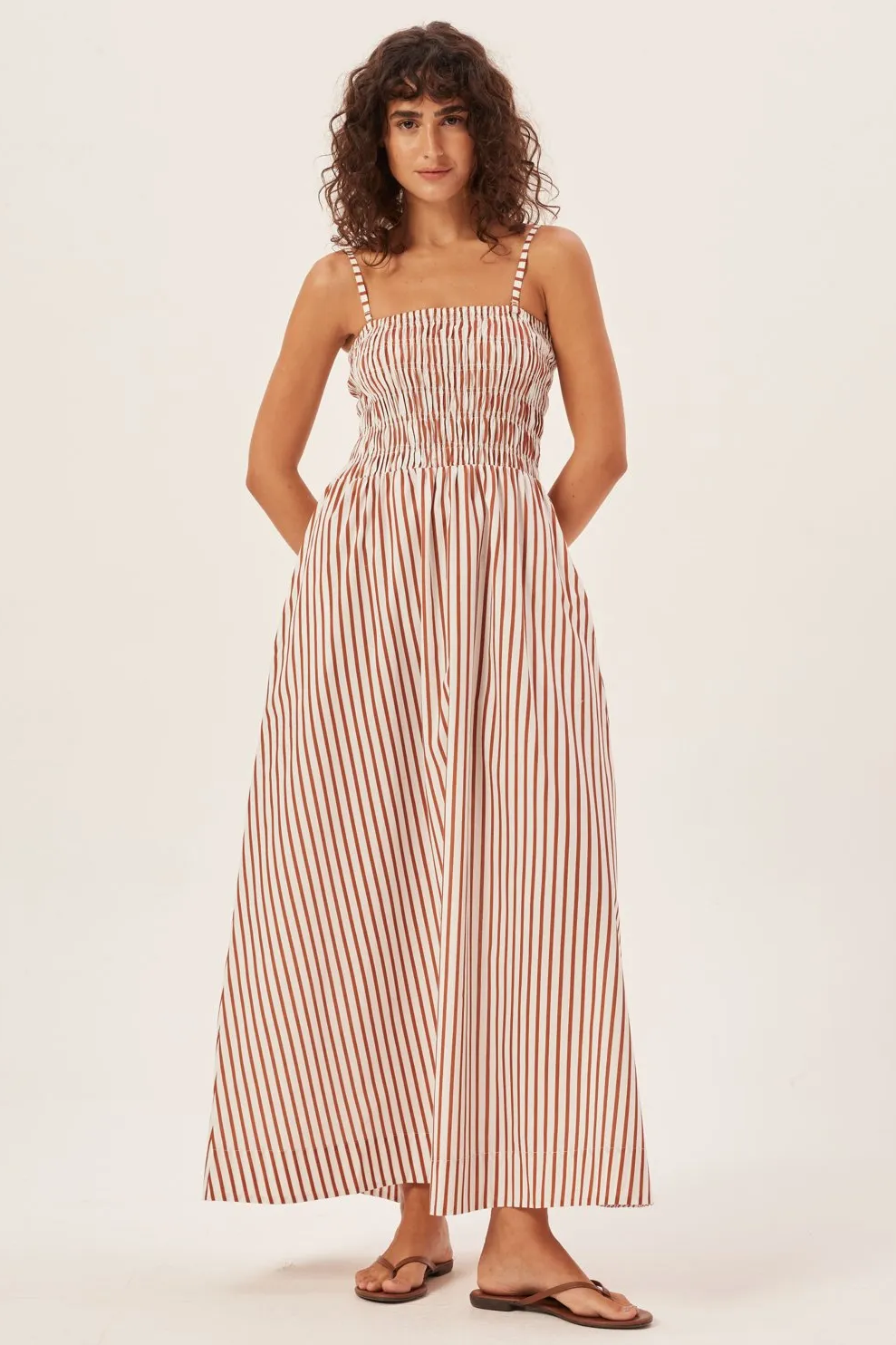 Gestreiftes, Gesmoktes Schlauch-Maxikleid