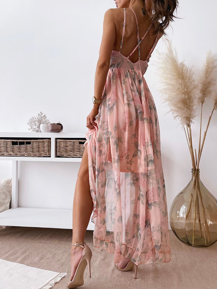 Gemustertes Chiffonkleid Mit Dünnen Trägern