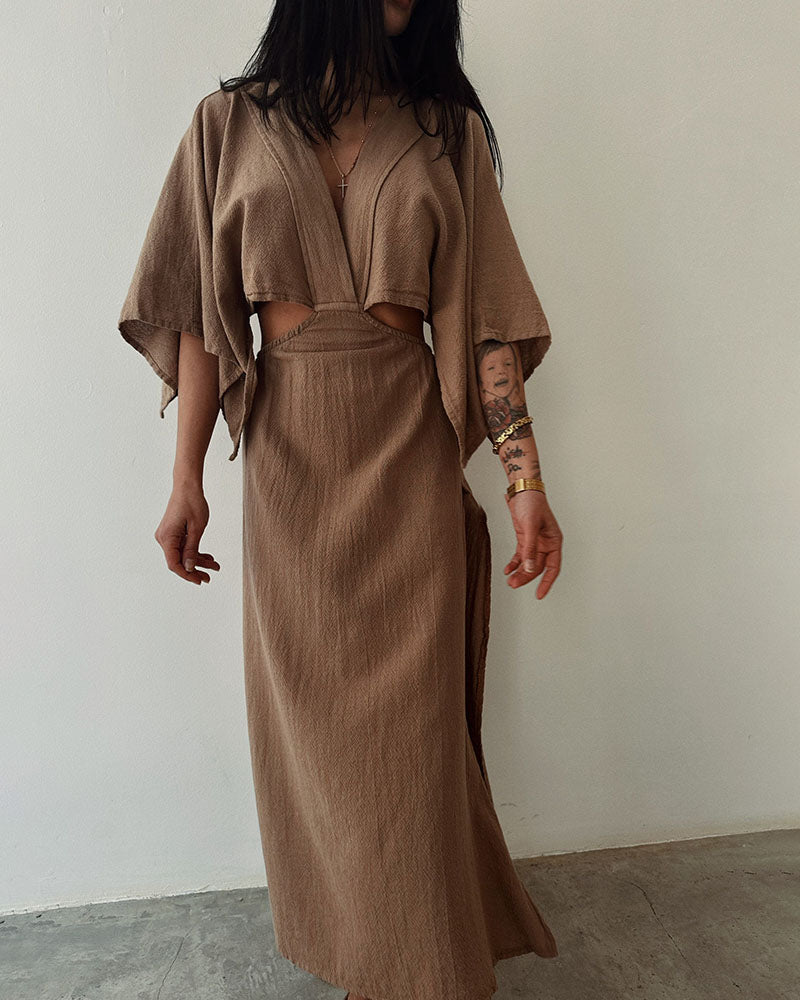 Elegantes Maxikleid Mit Tiefem Schlitz Und V-Ausschnitt
