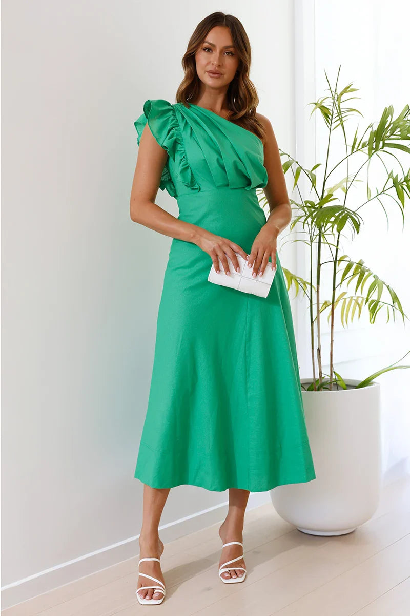 Kurzärmliges Schulterfreies Midikleid