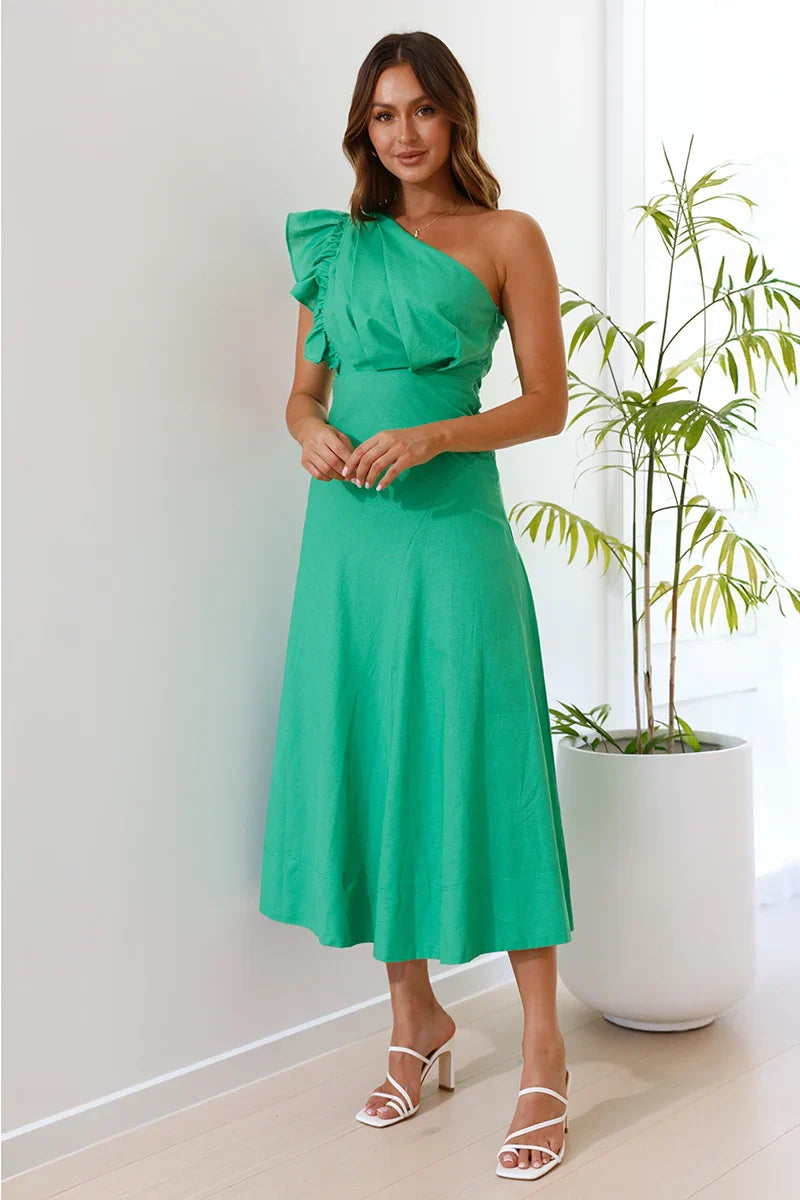 Kurzärmliges Schulterfreies Midikleid