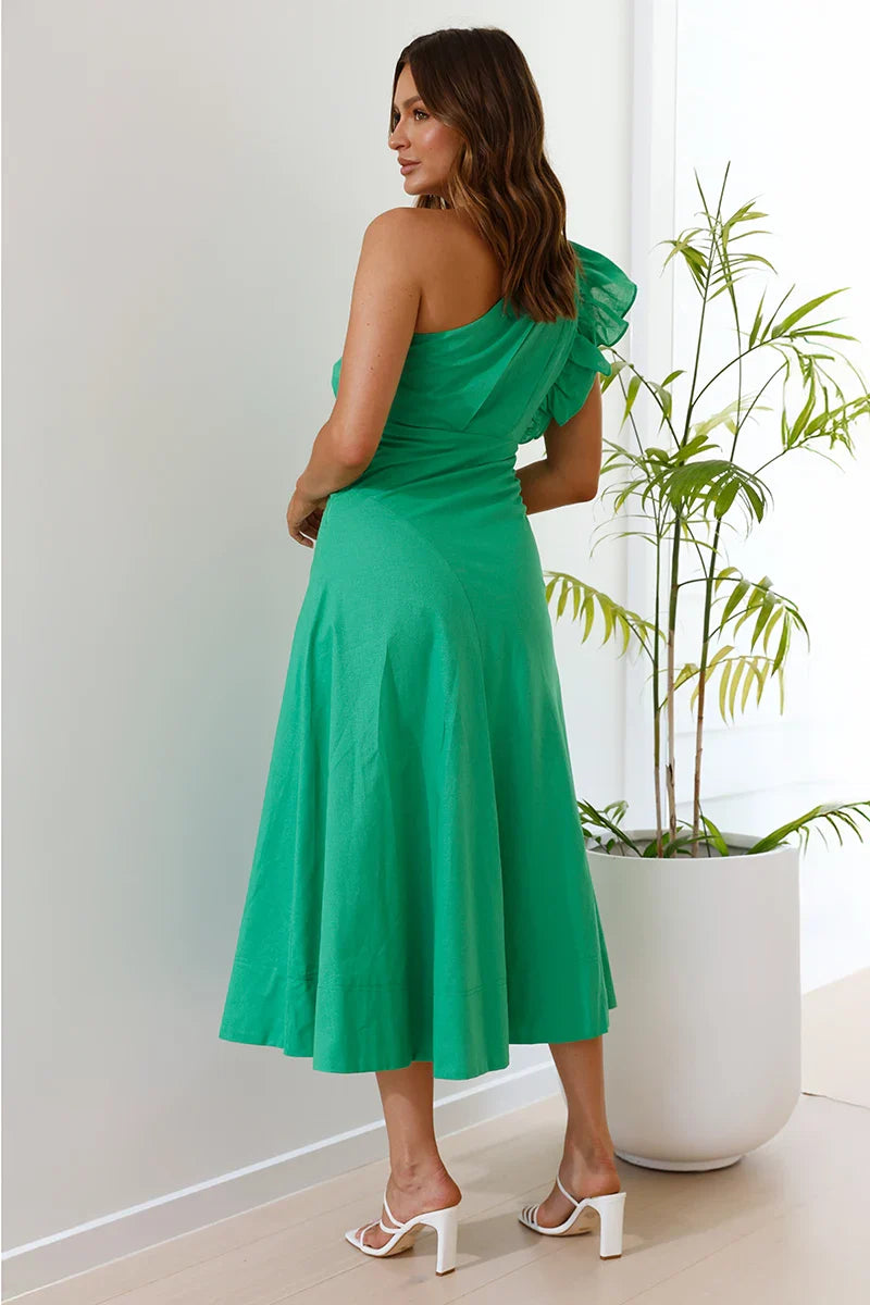 Kurzärmliges Schulterfreies Midikleid