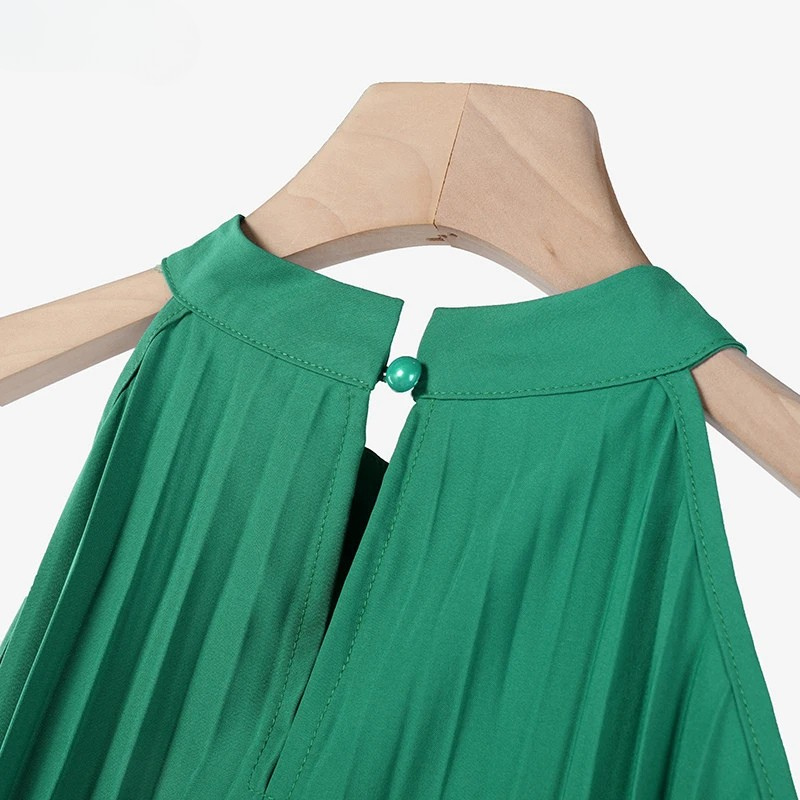 Plissiertes, Schlichtes, Ärmelloses Langes Kleid