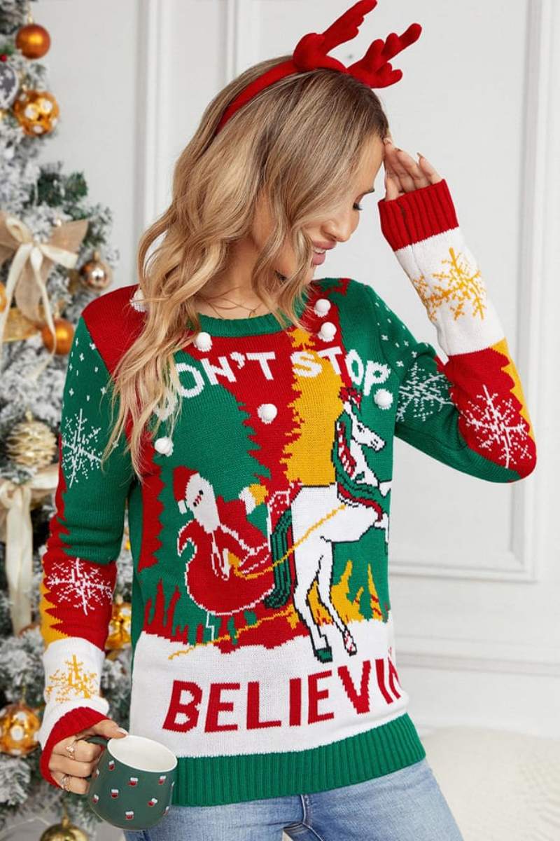 Pullover Mit Weihnachtsmann Und Rentier-Viehwagen