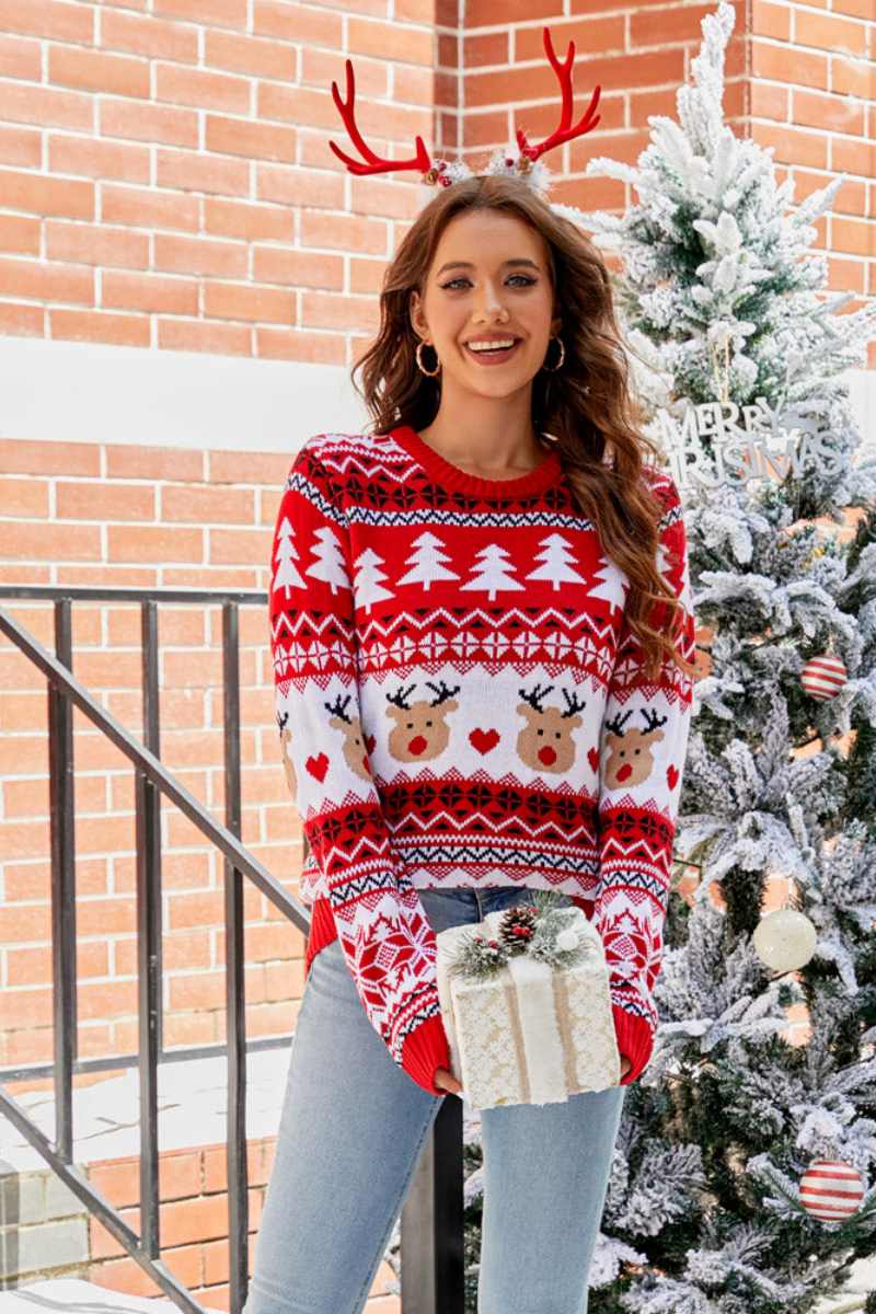 Strickpullover Mit Weihnachtlichem Rentier-Design