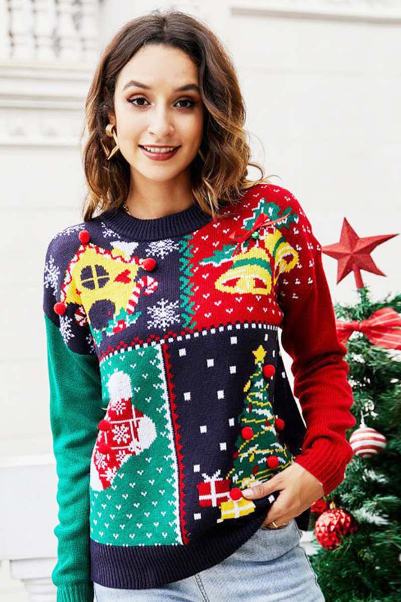 Pullover Mit Weihnachtsmuster Aus Schneeflocken Und Bäumen