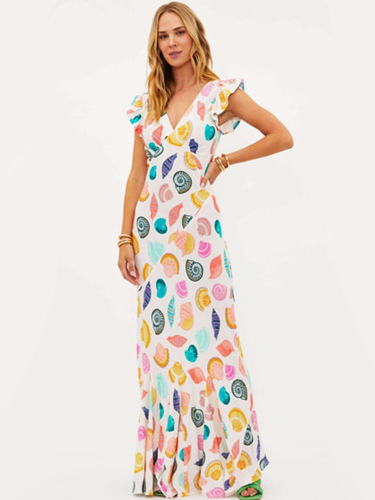 Viskose-Leinen-Kleid Mit Muschel-Print