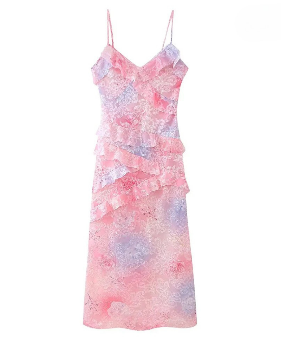 Neckholderkleid Mit Rüschen Und Farbverlauf Aus Netzstoff, Sexy, Rückenfreies Sommerkleid Mit V-Ausschnitt