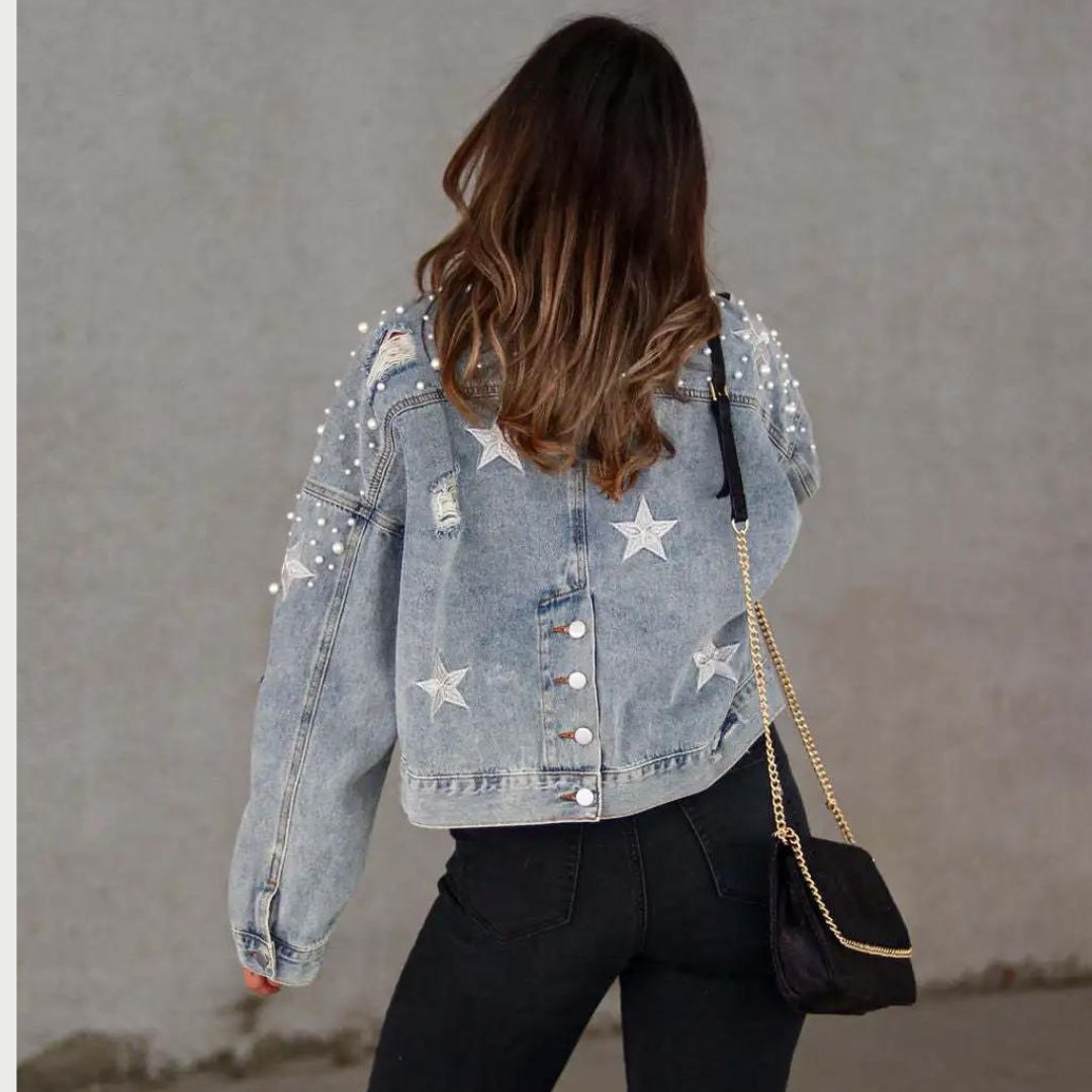 Jeansjacke Mit Perlenverzierung Und Sterndetail