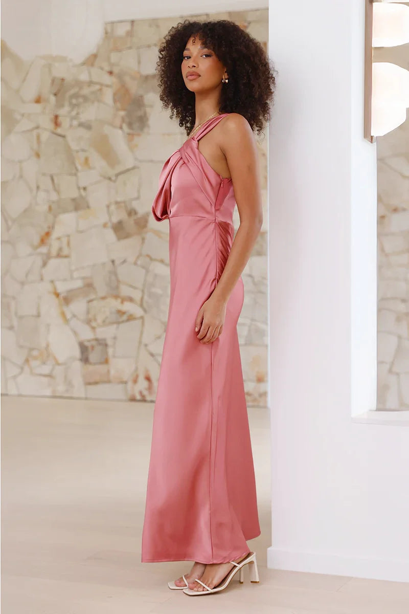 Elegantes Tief Ausgeschnittenes Rosa Maxikleid