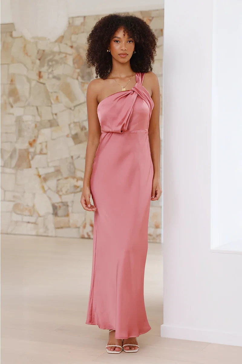 Elegantes Tief Ausgeschnittenes Rosa Maxikleid