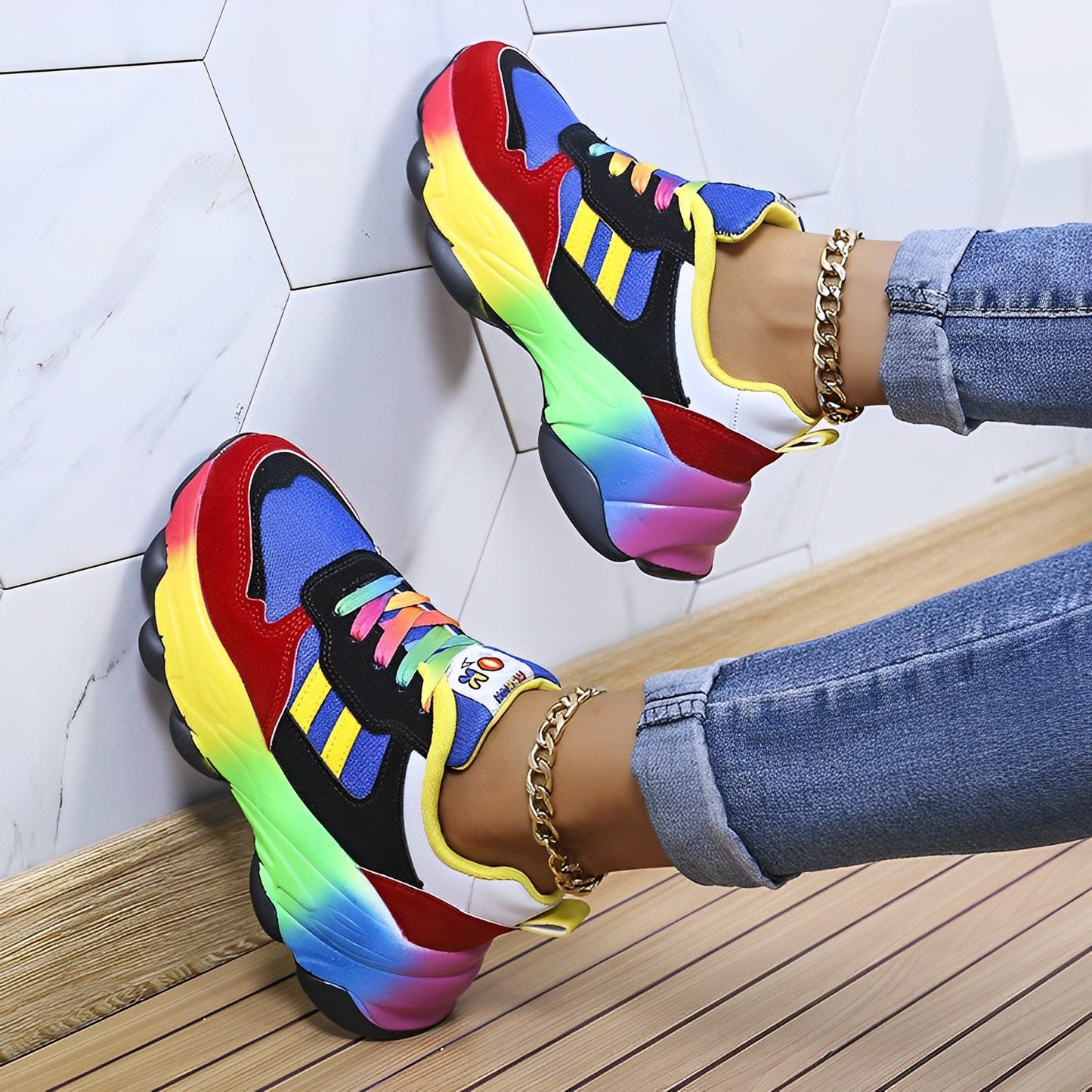 Mehrfarbige Designer-Sneaker Für Damen