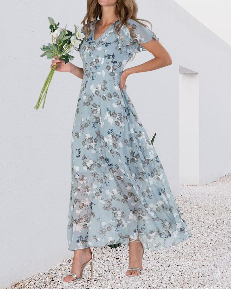 Sommer-Maxikleid Aus Leichtem Chiffon Mit Blumenmuster