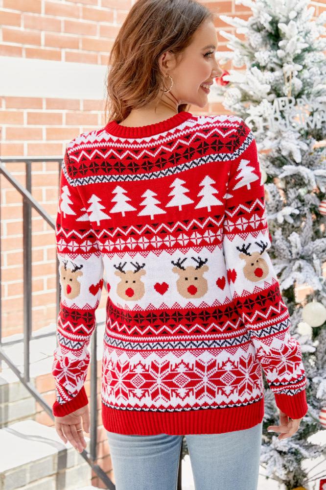 Strickpullover Mit Weihnachtlichem Rentier-Design