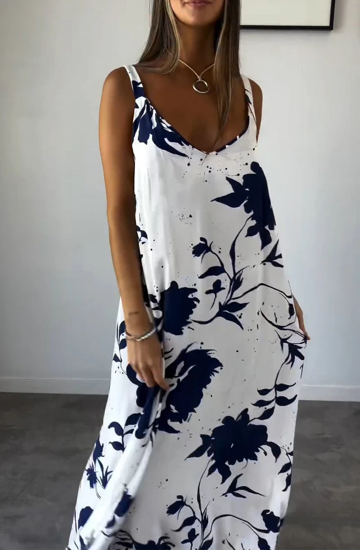 Gemustertes Maxikleid Mit Tief Ausgeschnittenen Trägern