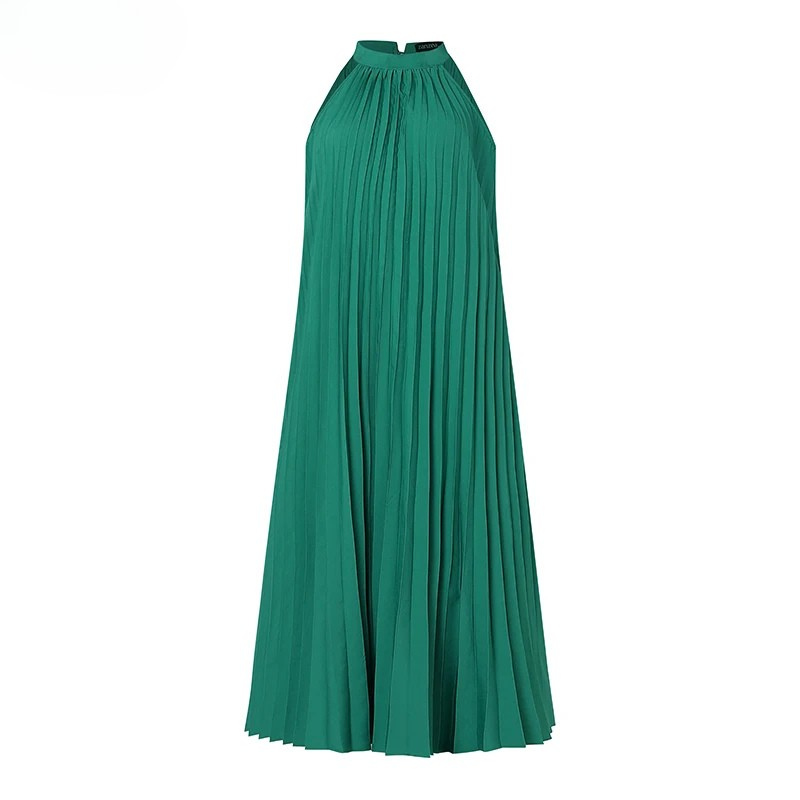 Plissiertes, Schlichtes, Ärmelloses Langes Kleid