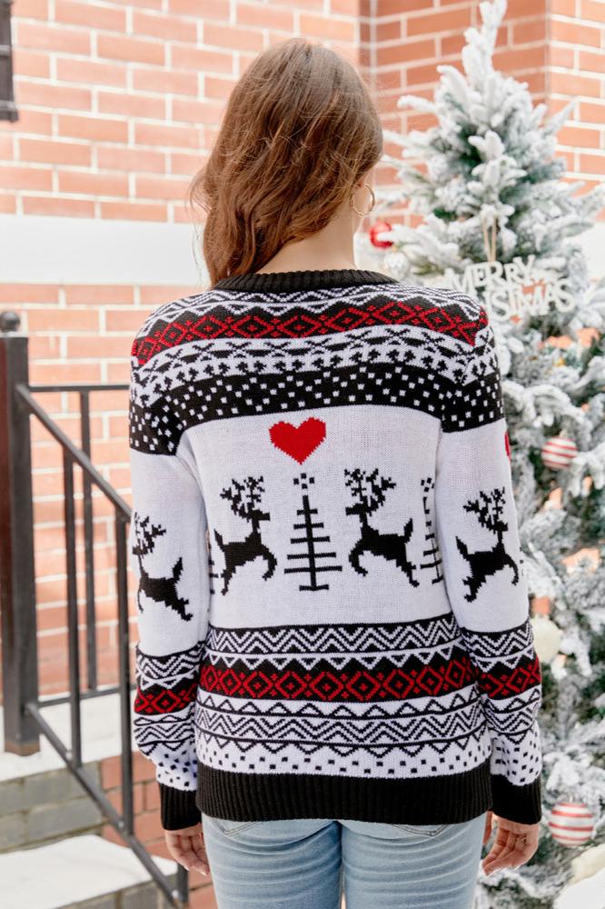 Strickpullover Mit Weihnachtlichem Rentier-Design