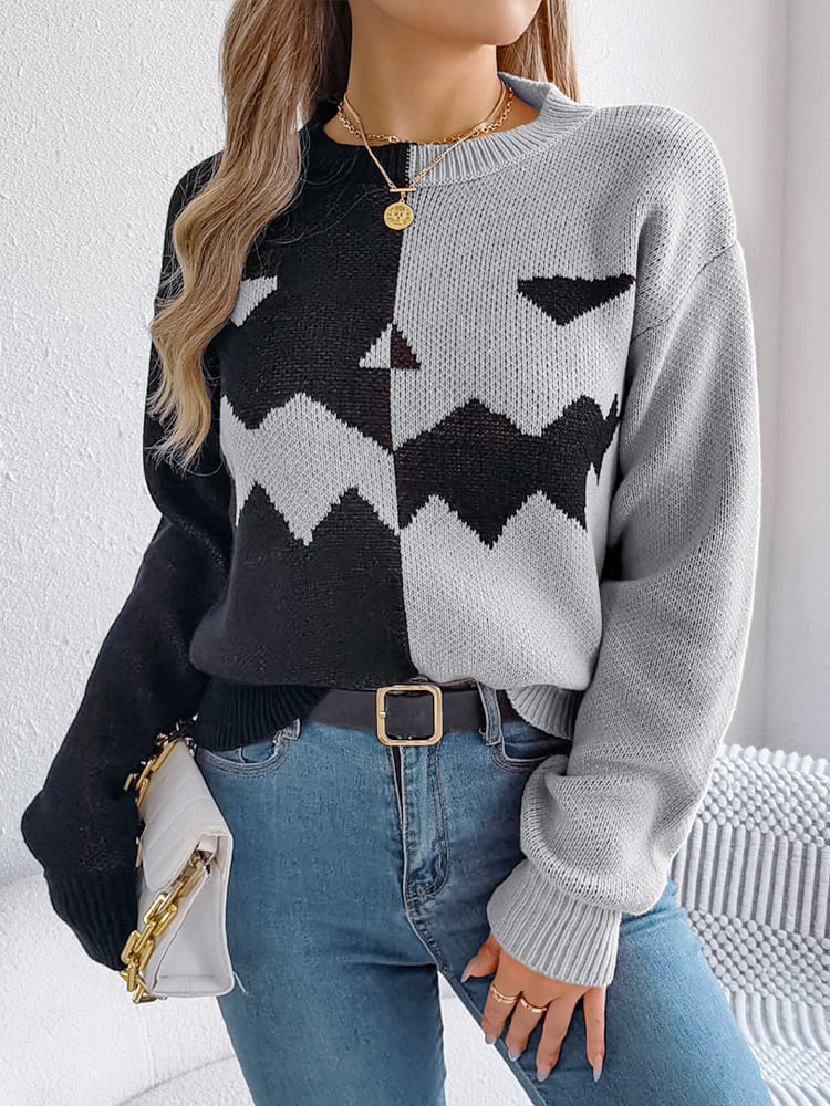 Langarmpullover Mit Rundhalsausschnitt Und Kürbismuster