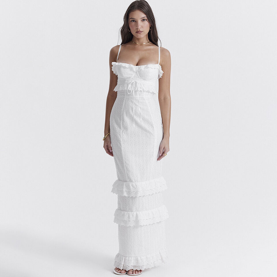 Maxikleid Mit Rüschenspitze Und Stickerei