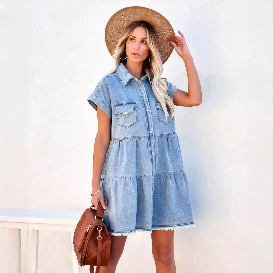 Elegantes Jeanskleid Mit Klassischem Kragen