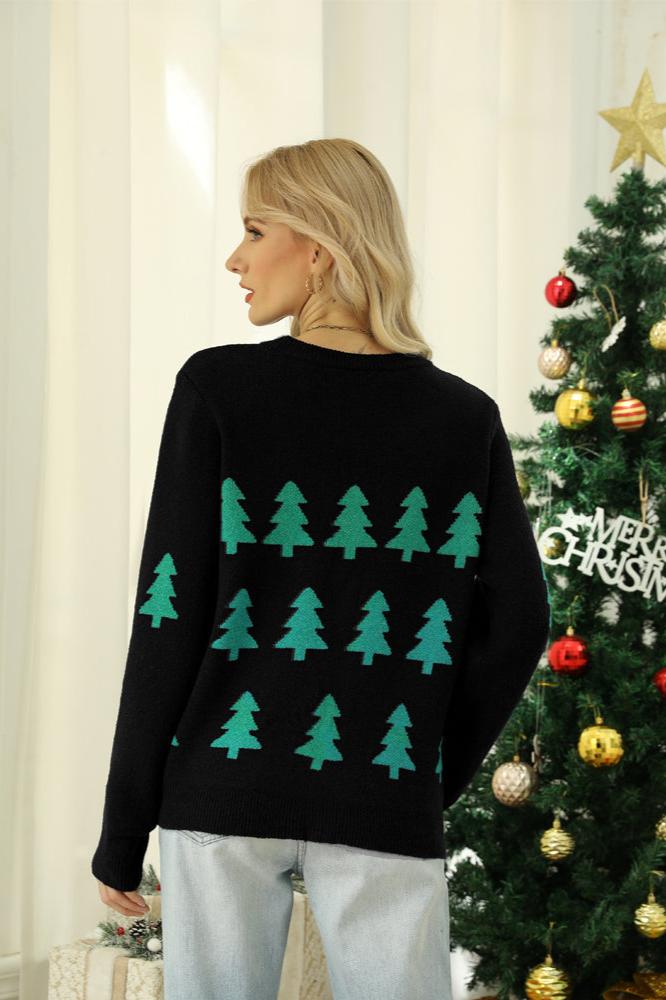 Glitzernder Strickpullover Mit Weihnachtsbaummuster