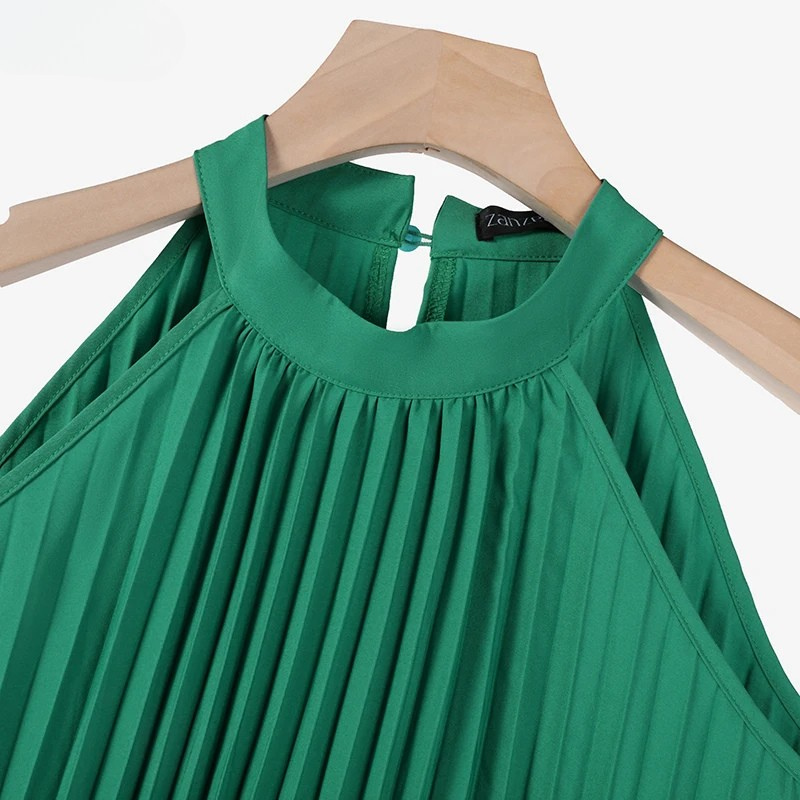 Plissiertes, Schlichtes, Ärmelloses Langes Kleid