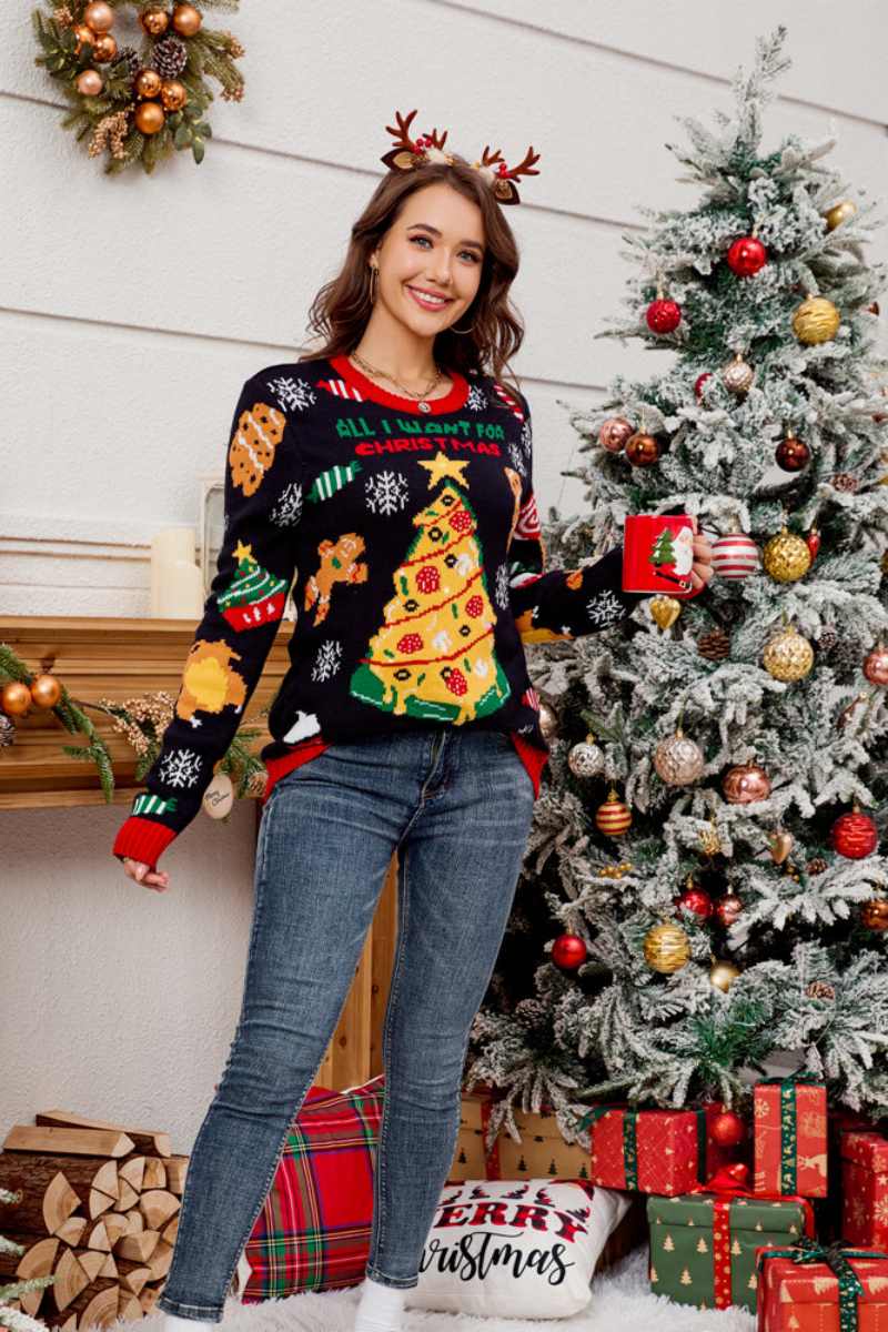 Rundhalspullover Mit Weihnachtsbaummuster
