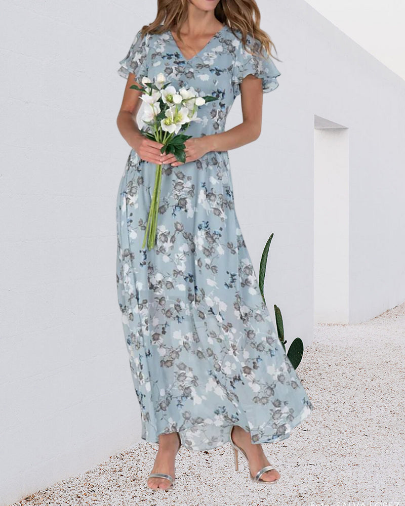 Sommer-Maxikleid Aus Leichtem Chiffon Mit Blumenmuster