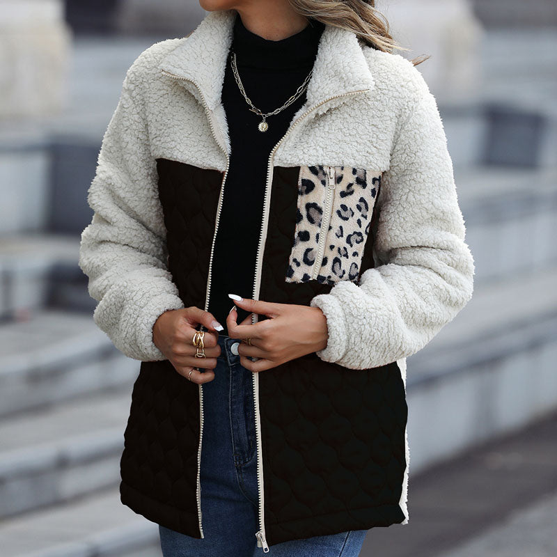 Stylische Design-Plüschjacke Mit Blockmuster